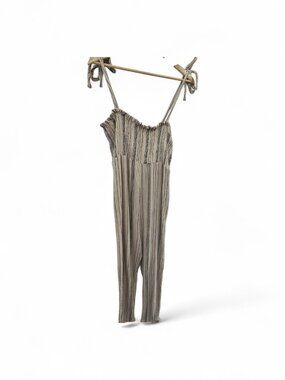 Hatch Neutral Striped Tie-Shoulder Jumpsuit